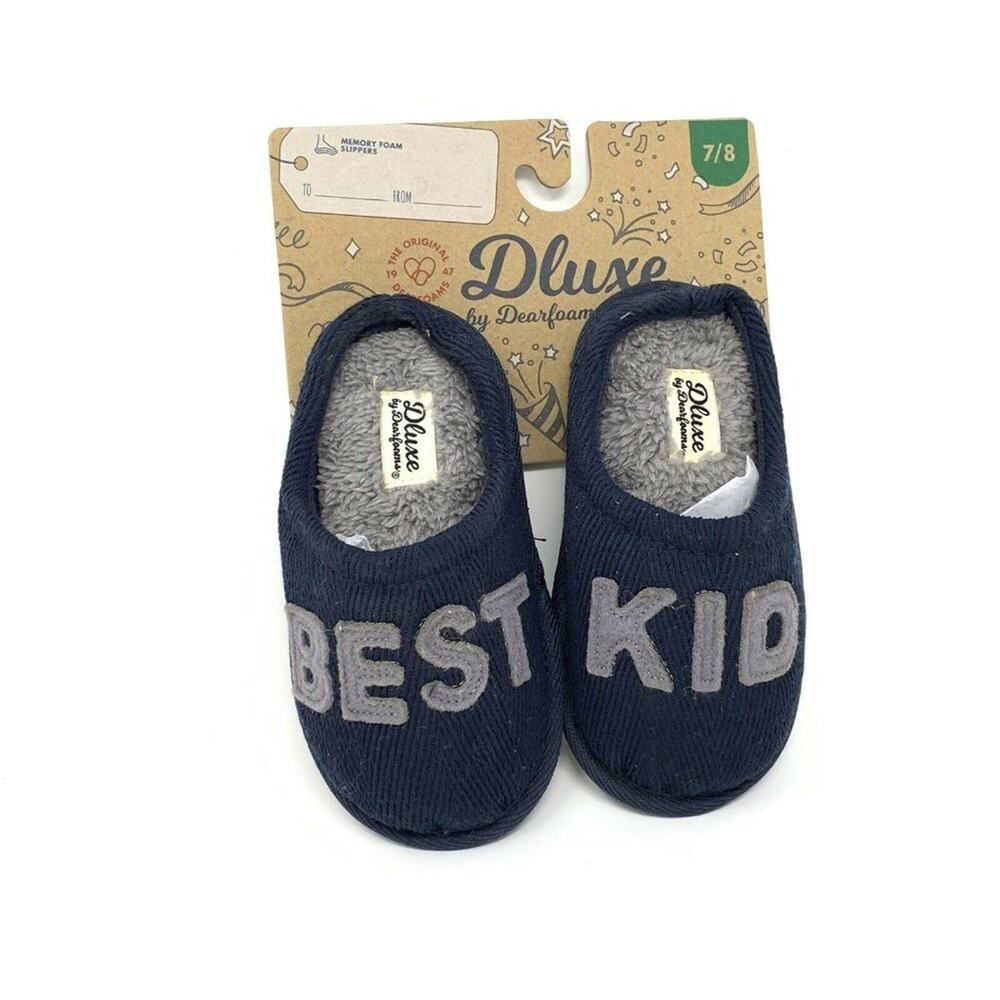 Dluxe Dearfoams ‘Best Kid’ Slippers Blue Little Boys Size‎ 7/8